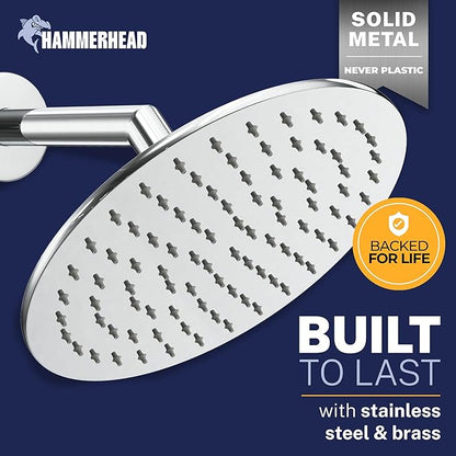 HammerHead Showers® Solid Metal 8 Inch Rainfall Shower Head – CHROME - Shower Head Rainfall - 1.75 GPM High Flow Shower Head Optimized for Pressure – Large Round Rain Shower Heads