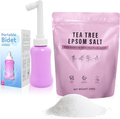 Peri Bottle Sitz Bath Salts Set - New Portable Bidet and Sitz Bath Soak for Postpartum Care, Hemorrhoid Treatment Comfort Relief Faster Recovery