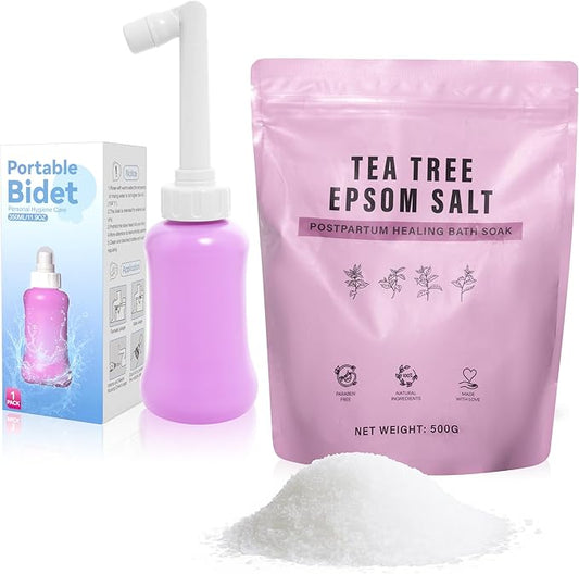 Peri Bottle Sitz Bath Salts Set - New Portable Bidet and Sitz Bath Soak for Postpartum Care, Hemorrhoid Treatment Comfort Relief Faster Recovery