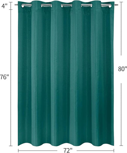 MitoVilla Dark Green Long Shower Curtain Liner Set 72 x 80, No Hooks Needed 80 inch Long Heavyweight Waffle Fabric Shower Curtain Set with Snap-in Liner for Hotel Grade Spa-Like Bathroom Decor