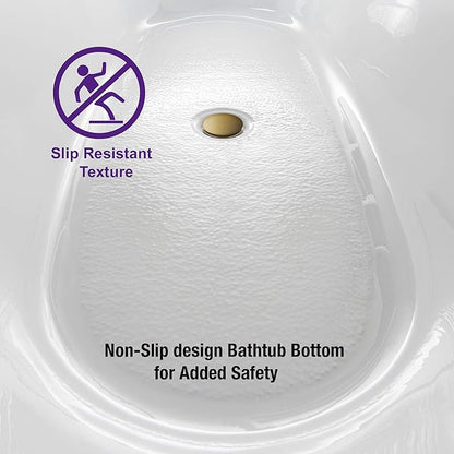 WOODBRIDGE 59" Freestanding White Acrylic Soaking Bathtub with Brushed Gold Drain and Overflow,BTA1514 -BG-Drain &O