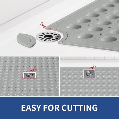 OTHWAY Large Shower Mat 34"x 23", TPE Non Slip Shower Mat for Walk in Shower Stall, Inside Shower Mats with Drain Holes Suction Cups, Anti-Slip for Elderly Kids (Dark Grey)