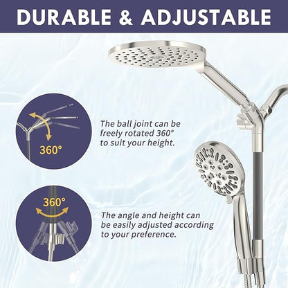 HOWUWEY Dual Shower Heads with Handheld Spray Combo, 7.5" High Pressure Rainfall Showerhead, Double Shower Heads with Handheld Spray, 9 Modes Hand Showerhead with 79" Hose (Standard, Brushed Nickel)