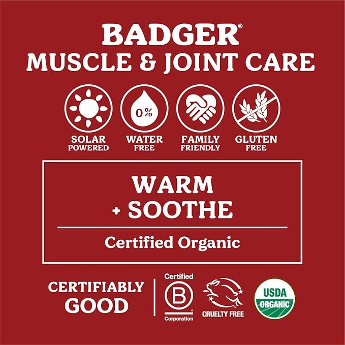 Badger Sore Muscle Rub, 100% Organic Sore Muscle Cream, Cayenne & Ginger Warming Sore Muscle Relief, Recovery & Relaxation, Long Lasting, Great Smelling, 2 oz Tin, 2-Pack