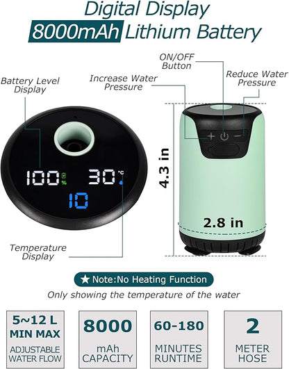 innhom Portable Camping Shower, 6000mAh Rechargeable Camp Shower Pump with LED Display, 2 Mode Electric Portable Shower for Camping, Hiking, Travelling, Washing