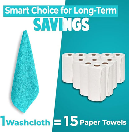 DAN RIVER 12 Pack Wash Cloths for Showering [12x12] - 100% Cotton Washcloths Premium Quality Flannel Face Cloths for Bathroom, Highly Absorbent and Soft Feel Wash Clothes, Aqua