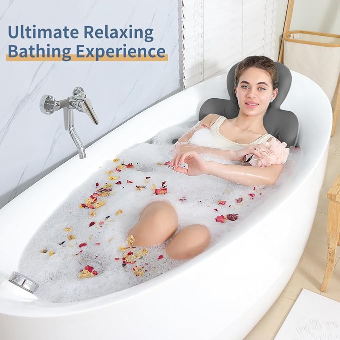 Bath Cushion, Full Body Bathtub Pillow with 160 Suction Cups, Bath Mat for Head and Neck Support, with Laundry Bag (Dark Gray, 60.2" x 16.2")