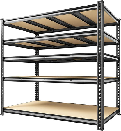 55.1" W Garage Shelves 2230LBS Storage Shelves, 5 Tier Adjustable Metal Shelving, Garage Shelving for Storage, Basement, Warehouse, Pantry, Kitchen, 55.1" W x 24.1" D x 72.1" H, Black