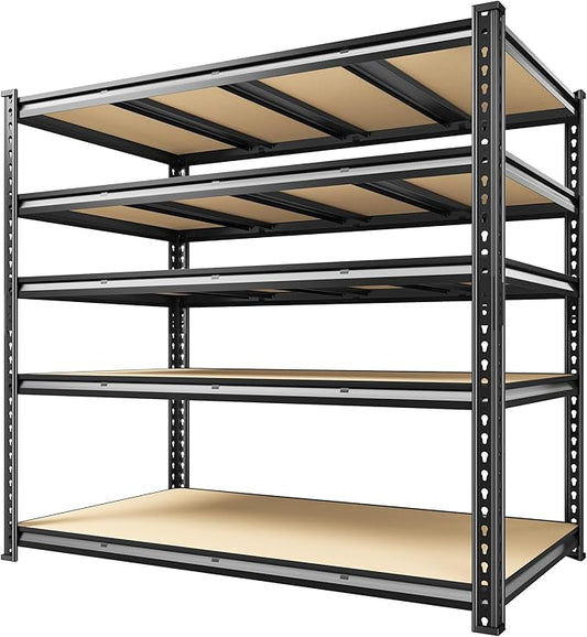 55.1" W Garage Shelves 2230LBS Storage Shelves, 5 Tier Adjustable Metal Shelving, Garage Shelving for Storage, Basement, Warehouse, Pantry, Kitchen, 55.1" W x 24.1" D x 72.1" H, Black
