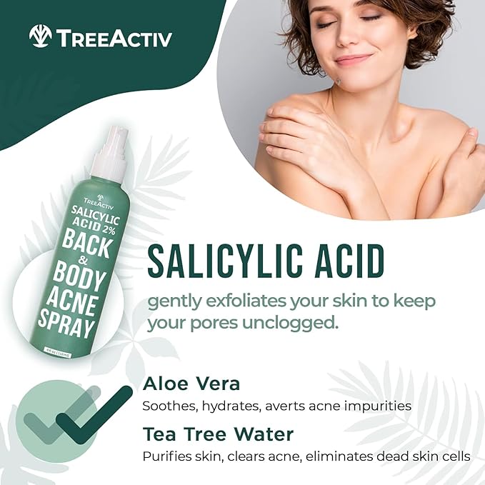 Salicylic Acid Back & Body Acne Spray, Back Acne Solution For Women And Men, Acne Body Spray with Tea Tree Oil, Fast-Drying Back Acne Spray, Fine Mist, Back Acne Spray, 4 fl oz, 2-pack