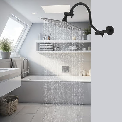 Hibbent All Metal Upgraded 18'' Shower Head Extension Arm, Shower Arm with Flange, Solid Brass Flexible Height & Angle Adjustable Shower Extender with Lock Joint, Universal Connection, Matte Black