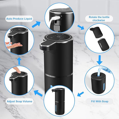 Automatic Liquid Soap Dispenser,4 Level Adjustable Liquid Dispenser, Rechargeable Soap Dispenser with USB Type C Rechargeable, 12.8oz/ 380ml Touchless Hand & Dish Dispenser for Bathroom, Kitchen