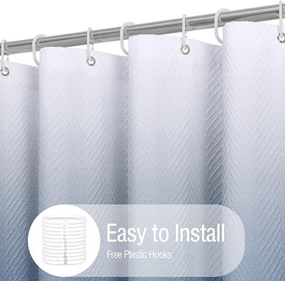 Gibelle Ombre Blue Shower Curtain, 3D Embossed Textured Herringbone Fabric Shower Curtain, Modern Farmhouse Bathroom Decor Soft Cloth Shower Curtain Set with Hooks, 72x72