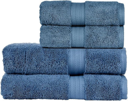 Christy Renaissance 4 Piece Blue Towel Set | 100% Egyptian Cotton | Luxury Bathroom Towels | Soft and Super Absorbent | 675 GSM | 2 Bath 2 Hand | Denim