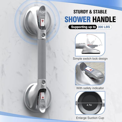 DAILYLIFE Grab Bars for Bathtubs and Showers, 19 inch Shower Handles for Elderly Suction, 300lbs Safety Shower Grab bar for Seniors and Elderly, Silver(2 Pack)