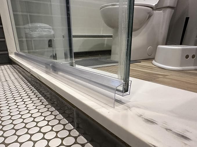 Bathroom Shower Glass Door Bottom Seal Strip, 2PCS 36 Inch Long Clear PVC Seal Strips for 1/4"(6mm) Thick Framless Glass Door Panel