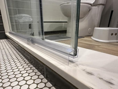 Bathroom Shower Glass Door Bottom Seal Strip, 2PCS 36 Inch Long Clear PVC Seal Strips for 1/4"(6mm) Thick Framless Glass Door Panel