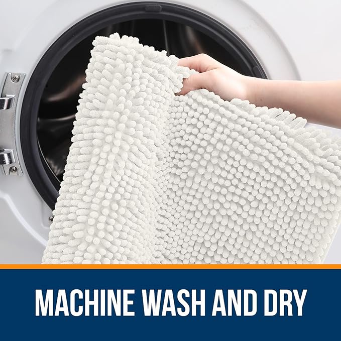 OLANLY Bathroom Rugs 40x32, Extra Soft Absorbent Chenille Bath Rugs, Rubber Backing Quick Dry, Machine Washable Bath Mats for Bathroom Floor, Tub and Shower, Home Decor Accessories, Ivory