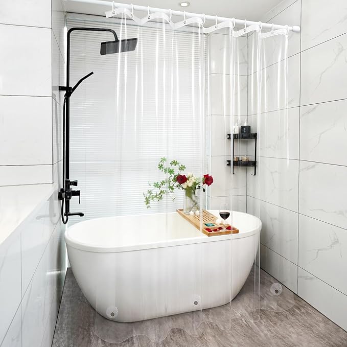Waterproof Clear Shower Curtain Liner with 3 Large Magnets, 72 x 78 inch Extra Long Bpa-Free PEVA 8G Shower Liner Weighted, Tall Bathroom Transparent Plastic Shower Curtain Durable