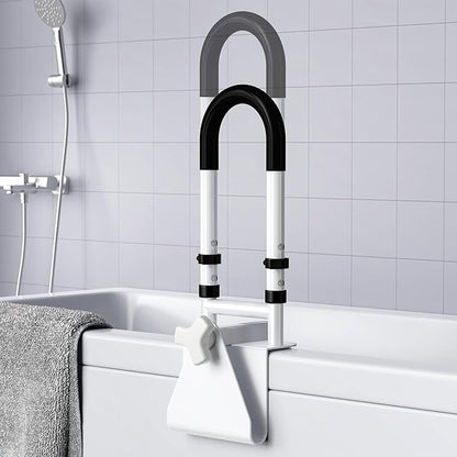 Adjustable Bathtub Safety Rail: Shower Grab Bar Handle for Seniors, Elderly, Disabled, Fits 3.1 to 6.7 Inch Tub Walls, Bathroom Safety Bars with Non-Slip Grip, Supports 300 lbs