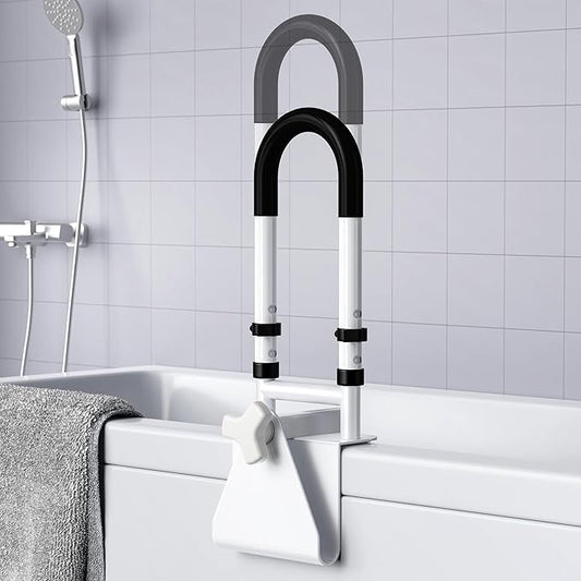 Adjustable Bathtub Safety Rail: Shower Grab Bar Handle for Seniors, Elderly, Disabled, Fits 3.1 to 6.7 Inch Tub Walls, Bathroom Safety Bars with Non-Slip Grip, Supports 300 lbs