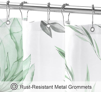 Green and Grey Boho Watercolor Floral Shower Curtain, Ink Painting Style Blossom & Leaf Shower Curtains for Chic Elegant Bathroom, Artistic Fabric Cloth Flower Shower Curtain, 72x72