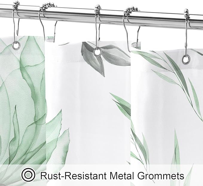 Long Boho Watercolor Floral Shower Curtain 72 x 78, Green and Grey Ink Painting Style Flower Shower Curtains for Chic Elegant Bathroom, Artistic 78 Inch Long Fabric Shower Curtain