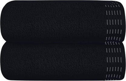 Cotton 2 Pack Oversized Bath Towel Set 28x55 inches, Large Bath Towels, Ultra Absorbant Compact Quickdry & Lightweight Towel, Ideal for Gym Travel Camp Pool - Black
