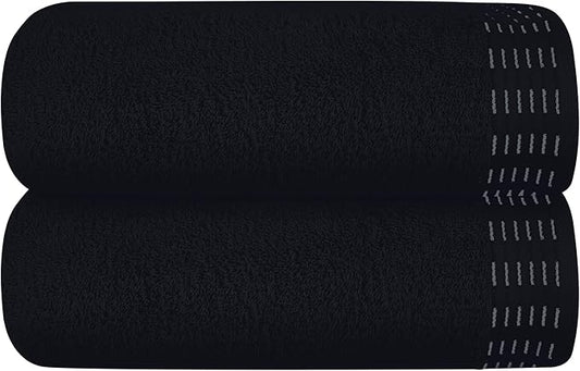 Cotton 2 Pack Oversized Bath Towel Set 28x55 inches, Large Bath Towels, Ultra Absorbant Compact Quickdry & Lightweight Towel, Ideal for Gym Travel Camp Pool - Black