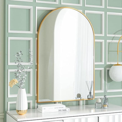 HARRITPURE Arched Bathroom Mirror 24" x 36“ Gold Modern Wall Mirror Aluminum Alloy Frame Decorative Mirrors for Bedroom Living Room Entryway