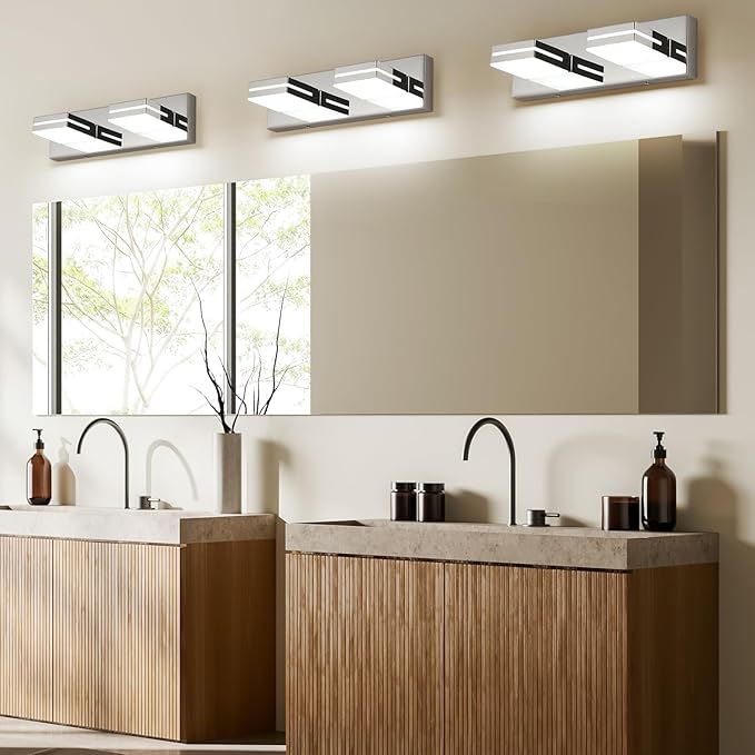 SineRise LED Modern Bathroom Vanity Light Fixtures (2-Light, 15.5-Inch, Dimmable), Chrome Modern Acrylic Bathroom Wall Lighting Fixtures Over Mirror (Cool White 6000K)