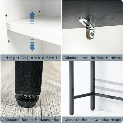 Over The Toilet Storage Cabinet, Bathroom Above Toilet Cabinet Organizer with Doors and Adjustable Shelves, Bathroom Shelf Organizer with Anti-Tip Device & Drain Rack, White