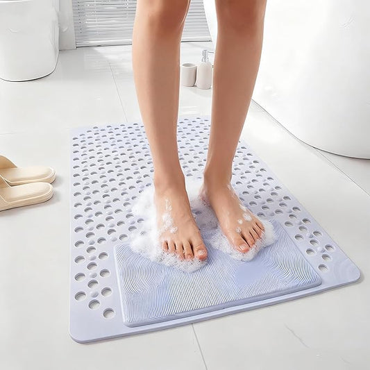 Bath Tub Shower Mat with Soft Shower Foot Scrubber Mat for Massage,Non Slip Bathtub Mat with Strong Suction Cups, Silicone Shower Foot Scrubber Mat (Gray, 35.4" X 23.6"(Rectangular))