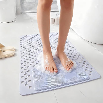Bath Tub Shower Mat with Soft Shower Foot Scrubber Mat for Massage,Non Slip Bathtub Mat with Strong Suction Cups, Silicone Shower Foot Scrubber Mat (Dusty Blue, 27.5" X 15.7"(Rectangular))