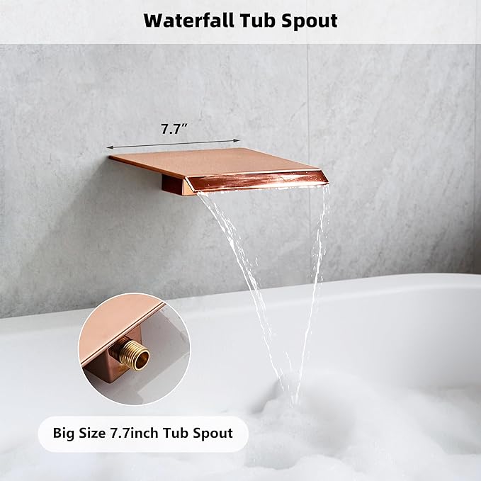 Shower Faucet Set with Tub Spout, Matte Black and Rose Gold Rainfall Shower System Complete Wall Mounted for Bathroom with 10 Inch Square Shower Head and Handheld Shower Head Rain Mixer Combo