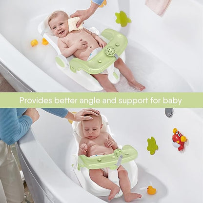 Baby Bath Seat with Sitting & Lying 2 Modes, 3-Speed Adjustment, Powerful Suction Cups, Infant Bathtub Chair with Washable Pillow, Folding and Hanging