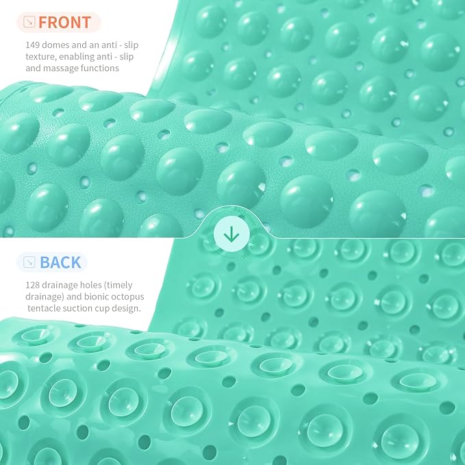 Anti-Slip Bathtub Shower mat, 27.5×14.5（Approximately 70×37cm） inch Soft Oversized Machine Washable Non-Slip Bathtub mat with Drainage Holes, Bathroom Floor Suction Cup.（1-Opaque Mars Green）