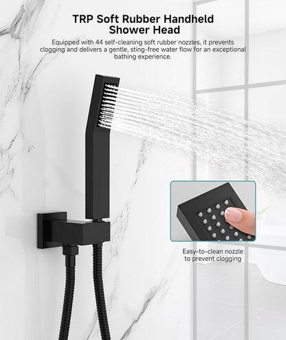 SR SUN RISE Shower System Bathroom 10 Inch Rainfall Shower Head & Handle Set Wall Mounted Rain Shower Faucet Set Matte Black