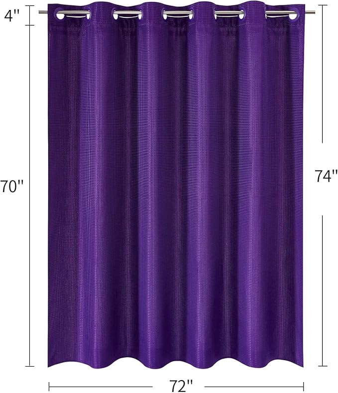 MitoVilla No Hooks Required Purple Waffle Shower Curtain Liner Set, Modern Heavyweight Fabric Shower Curtain Set with Snap-in Liner for Hotel Grade Spa-Like Bathroom Decor, Lavender, 72 x 74