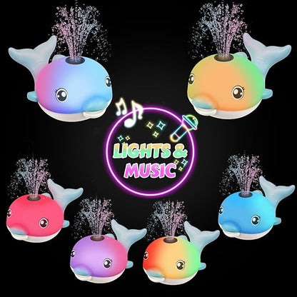 Baby Bath Toys, 2025 Upgraded Magnetic Charging Toddler Bath Toys for Kids Ages 1-3, Light Up Dolphin Bath Toy Sprinkler, Birthday Gifts Infant Baby Toys 6-12-18 Months- Blue