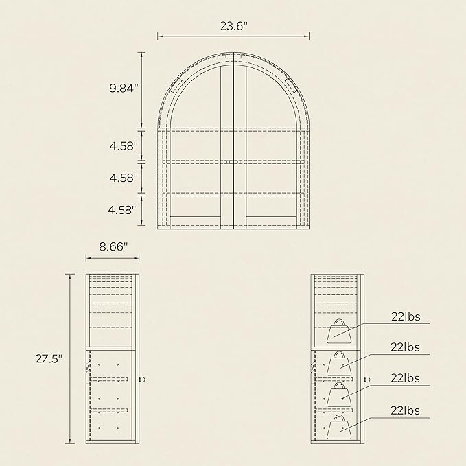 Large Arched Bathroom Wall Cabinet Modern Wooden Display Cabinet with Acrylic Doors Farmhouse Wall Mounted Cupboard Storage Organizer for Laundry Room, Dining Room, Black