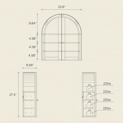 Large Arched Bathroom Wall Cabinet Modern Wooden Display Cabinet with Acrylic Doors Farmhouse Wall Mounted Cupboard Storage Organizer for Laundry Room, Dining Room, Black