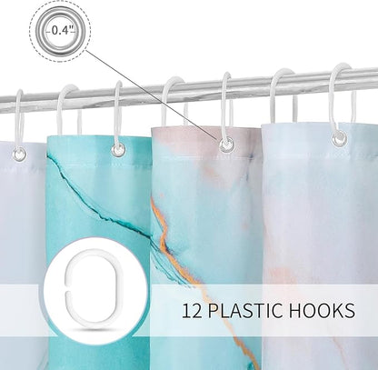 Gibelle Small Stall Shower Curtain 36 x 72, Narrow Half Abstract Grey Teal Marble Shower Curtain, Modern Ink Art Waterproof Fabric Shower Curtain Set with Hooks