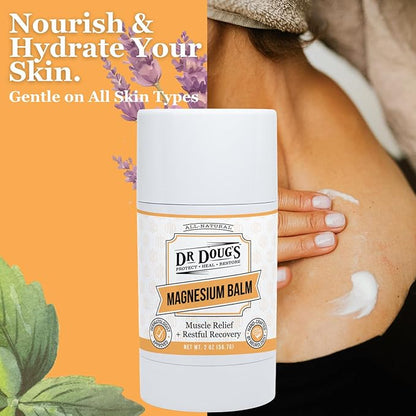 Dr. Doug's Magnesium Balm for Muscle & Nerve Relief – 2 oz Twist-Up Stick | Organic Peppermint & Lavender Scent | Topical Magnesium Cream for Legs, Arms & Chest | Non-Greasy, Organic & All-Natural