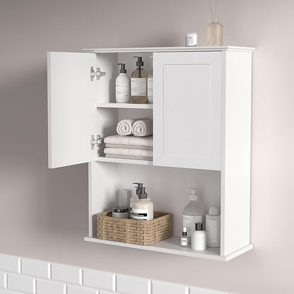 White Bathroom Wall Cabinet,Over The Toilet Storage Cabinet,Bathroom and Laundry Wall Mount Storage Medicine Cabinet with Open and Adjustable Shelf,Easy Assembly (Style A -1 PC, White)
