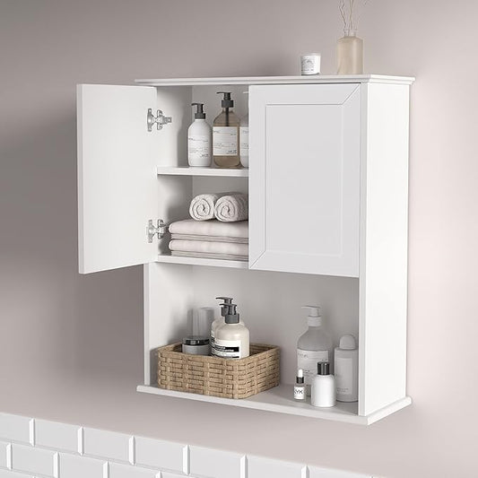 White Bathroom Wall Cabinet,Over The Toilet Storage Cabinet,Bathroom and Laundry Wall Mount Storage Medicine Cabinet with Open and Adjustable Shelf,Easy Assembly (Style A -1 PC, White)