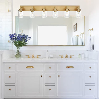 MELUCEE 6-Light Vanity Lights for Bathroom 45.3 Inches Length, Modern Bathroom Light Fixtures Wall Mount with Clear Glass Shade for Vanity Table/Over Sink/Kitchen, E26 Base
