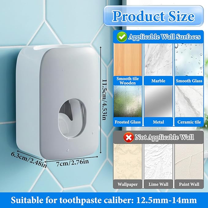 Toothpaste Dispenser Automatic Toothpaste Squeezer Wall Mount Toothpastes Holder Accessories Bathroom Squeezer with Super Sticky Suction Pad for Family Shower for Kids and Adults
