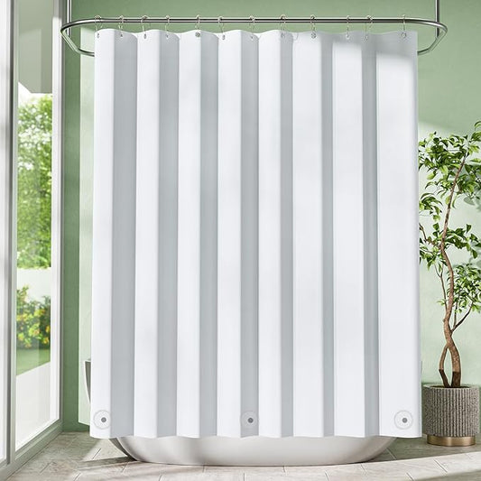 Amazer White Shower Curtain Liner with Magnets, 72x72 Plastic Shower Liner PEVA Waterproof Medium Weight Inside Shower Curtains Liner for Bathroom with Rustproof Grommet