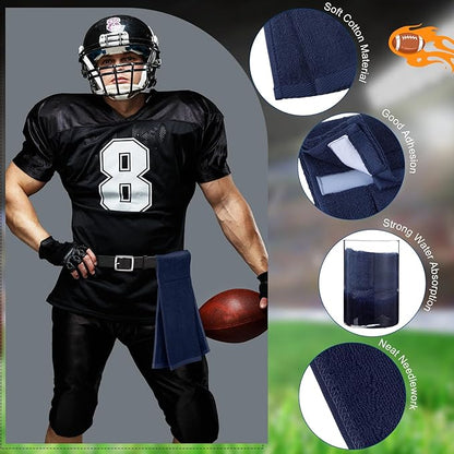 Shimeyao 2 Pcs Cotton Sports Football Towel with Closure Pitching Football Sweat Towel for Sports Gym Men Women Accessories(Dark Blue, White, Various)